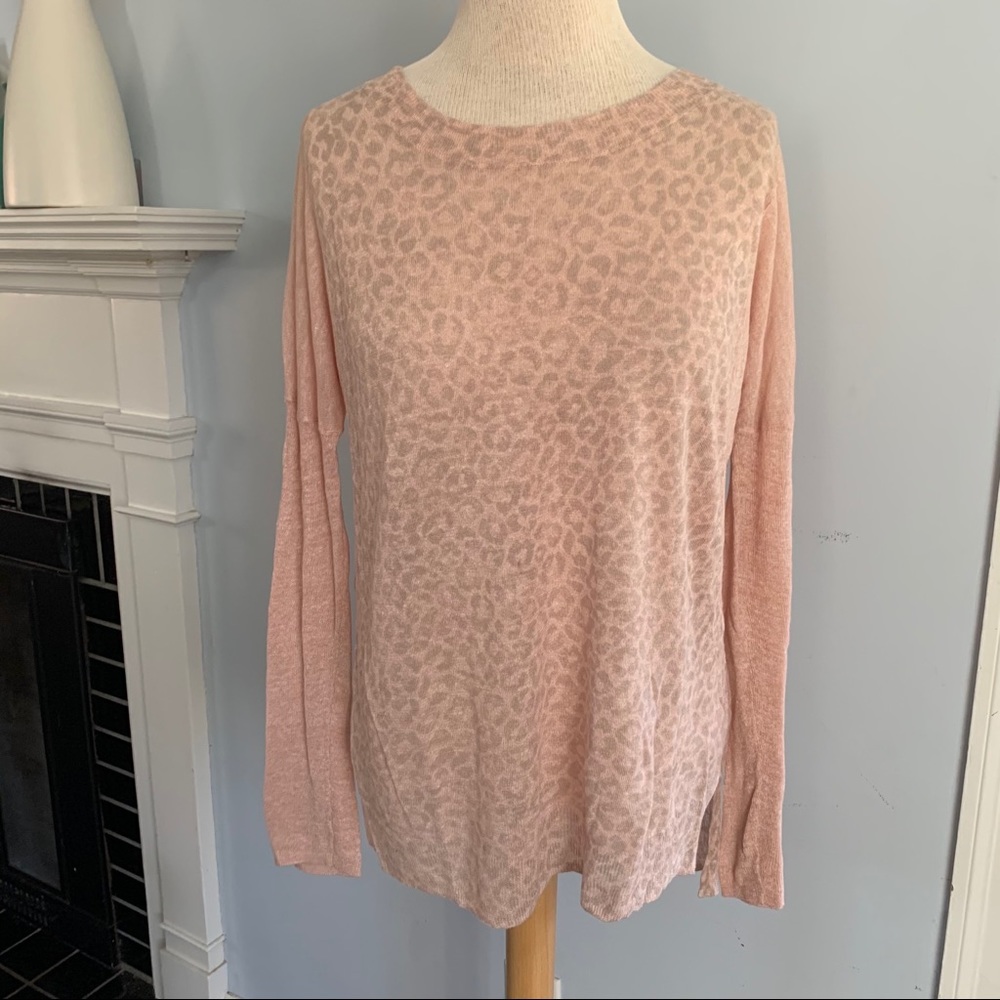 Rebecca Taylor leopard print pink sweater sheer